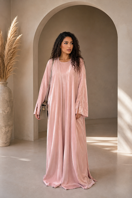 Abaya Satinée Rose